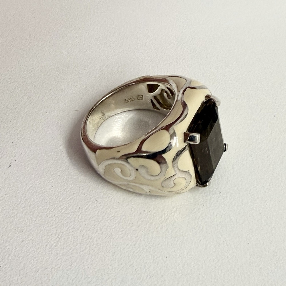 Michelle Albala Sterling Enamel & Smoky Topaz Ring Weighs 11 Grams Size 6 - Picture 7 of 14